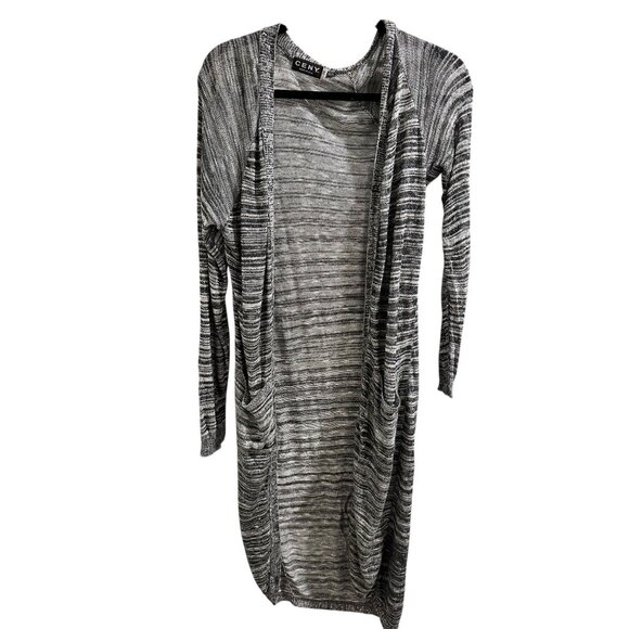 👗 2/$30 👗 Striped Duster Size M Soft & Cozy Knit Long Sleeve Open Front - Picture 1 of 7